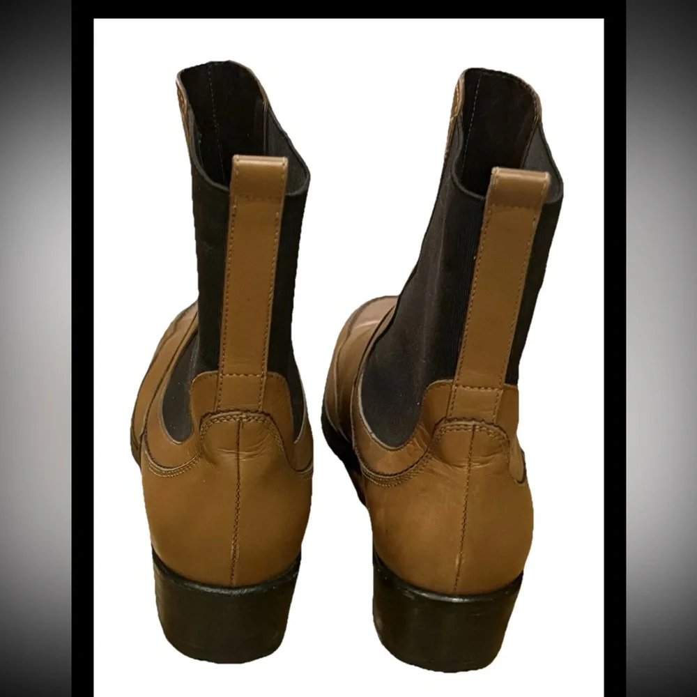 Salvatore Ferragamo Women’s Tan Leather Chelsea Ankle Boots Rubber Soles Size 7 - Picture 3 of 15